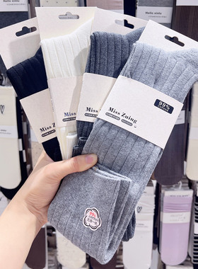 3双包邮Miss Zuing袜子女秋冬竖条纹中筒袜显瘦灰色小腿袜及膝袜