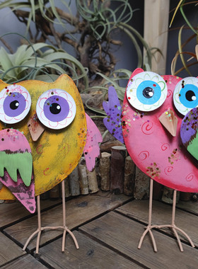 木拾忆铁艺卡通猫头鹰摆件