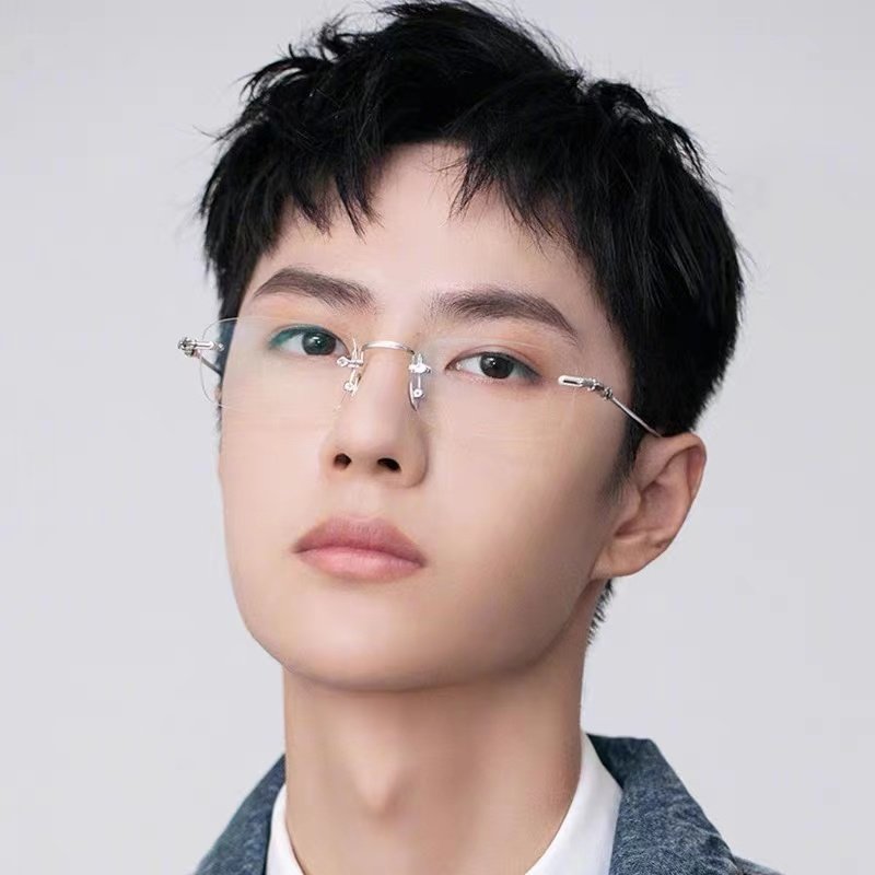 王一博同款纯钛无框眼镜架男潮大脸防蓝光辐射近视可配镜片有度数