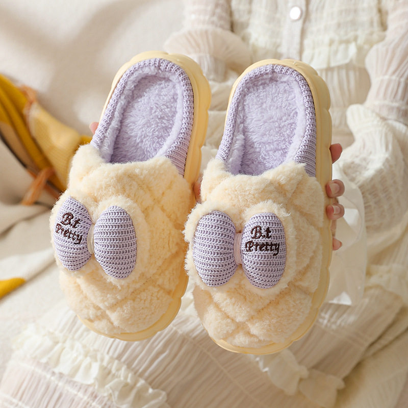 棉拖鞋女新款居家毛毛拖鞋秋冬季蝴蝶结加厚防滑家用保暖棉鞋,女鞋,毛毛鞋,淘宝优惠券,粉丝福利购,淘宝优惠卷