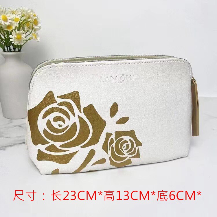 兰蔻新款菁纯金玫瑰化妆包印花专柜赠品大容量便携手拿包洗漱收纳