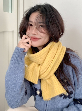 2025新款针织黄色围巾冬季女高级感韩版百搭围脖护颈舒适情侣礼物