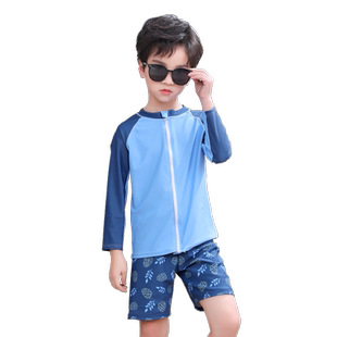 儿童泳衣男童分体长袖短裤游泳衣2025新款中大童防晒速干游泳套装