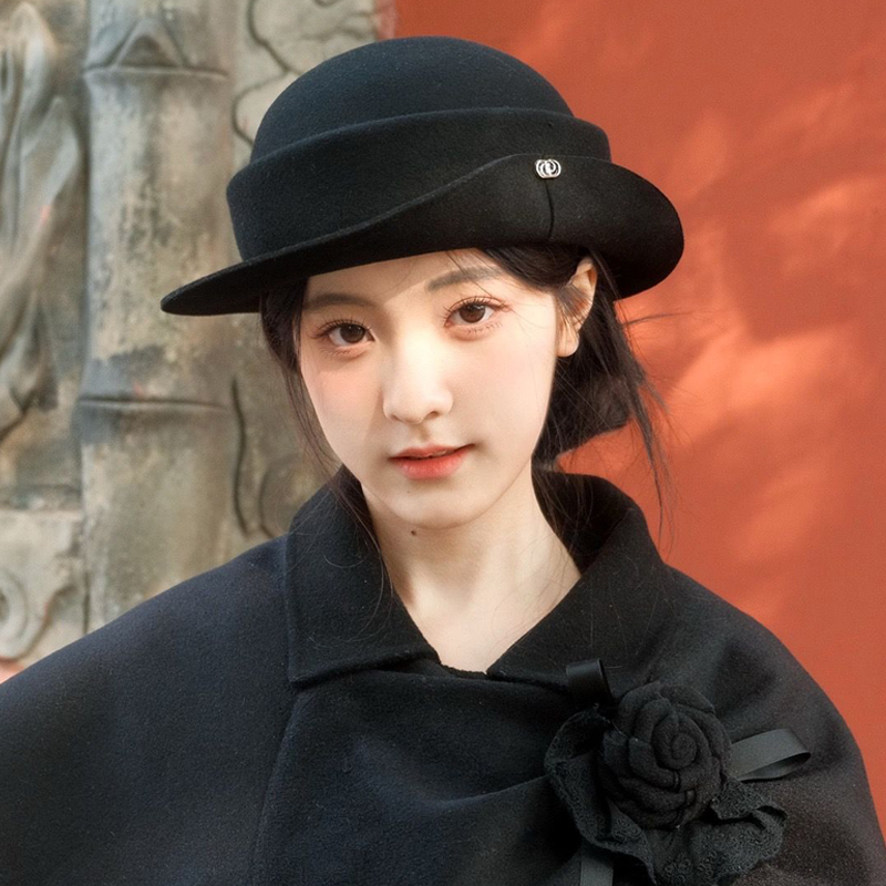 黑色千金帽子女秋冬2025新款