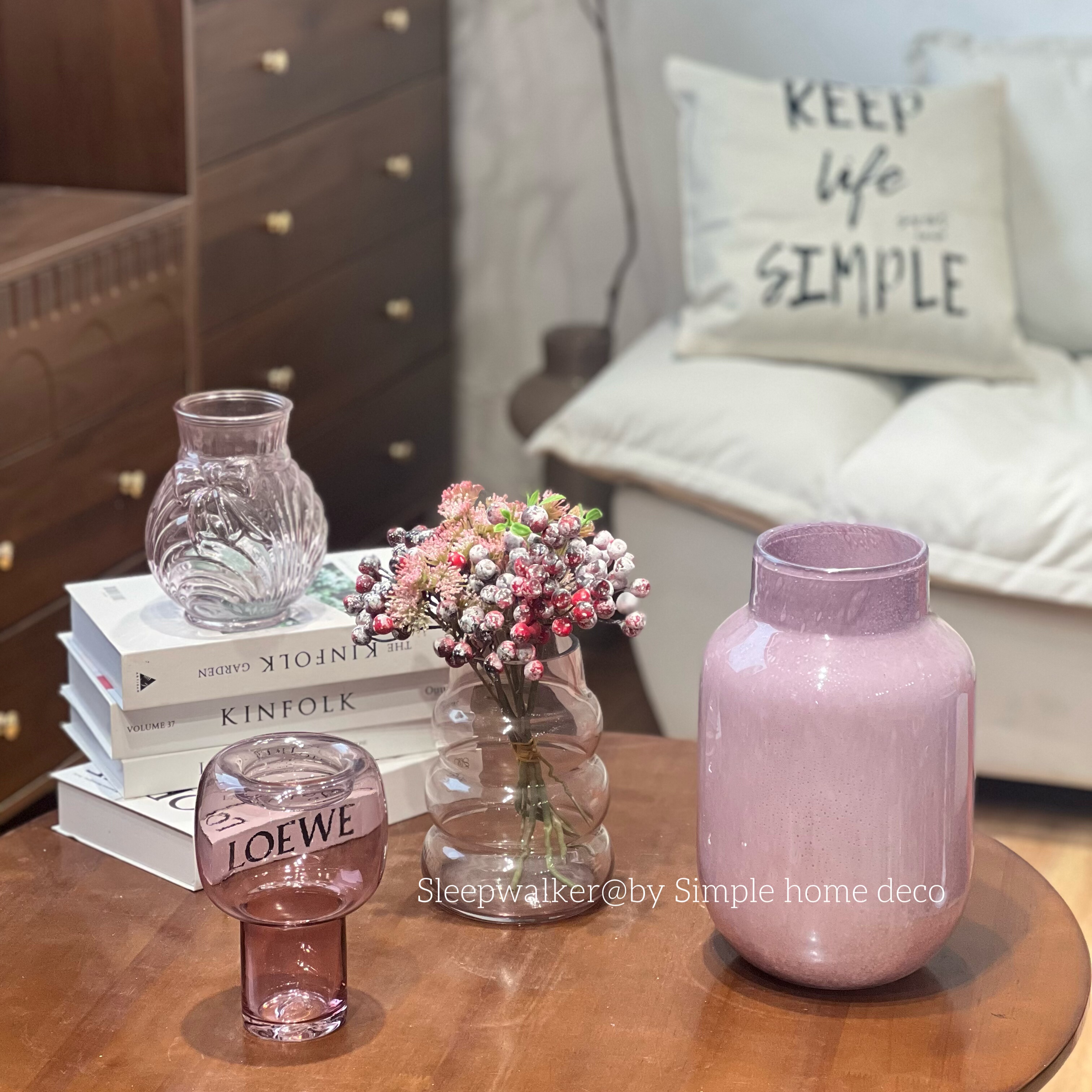 紫弦月｜粉紫色玻璃花瓶中式客厅插冬青花瓶轻奢桌面摆件小众花器,家居饰品,花瓶,淘宝优惠券,粉丝福利购,淘宝优惠卷