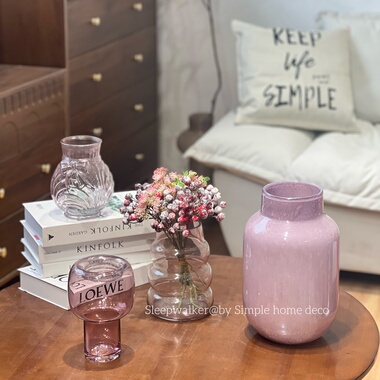 紫弦月｜粉紫色玻璃花瓶中式客厅插冬青花瓶轻奢桌面摆件小众花器