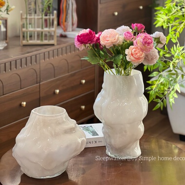 玉灰｜北欧简约奶玉灰色厚重双层玻璃花瓶摆件装饰品