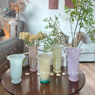 H北欧风现代喷色糖果色装饰玻璃花瓶摆件 水养芍药多头玫瑰花瓶