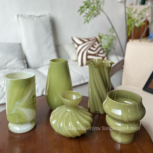 抹茶｜青釉绿抹茶绿花瓶现代轻奢玻璃花器客厅桌面氛围感软装摆件