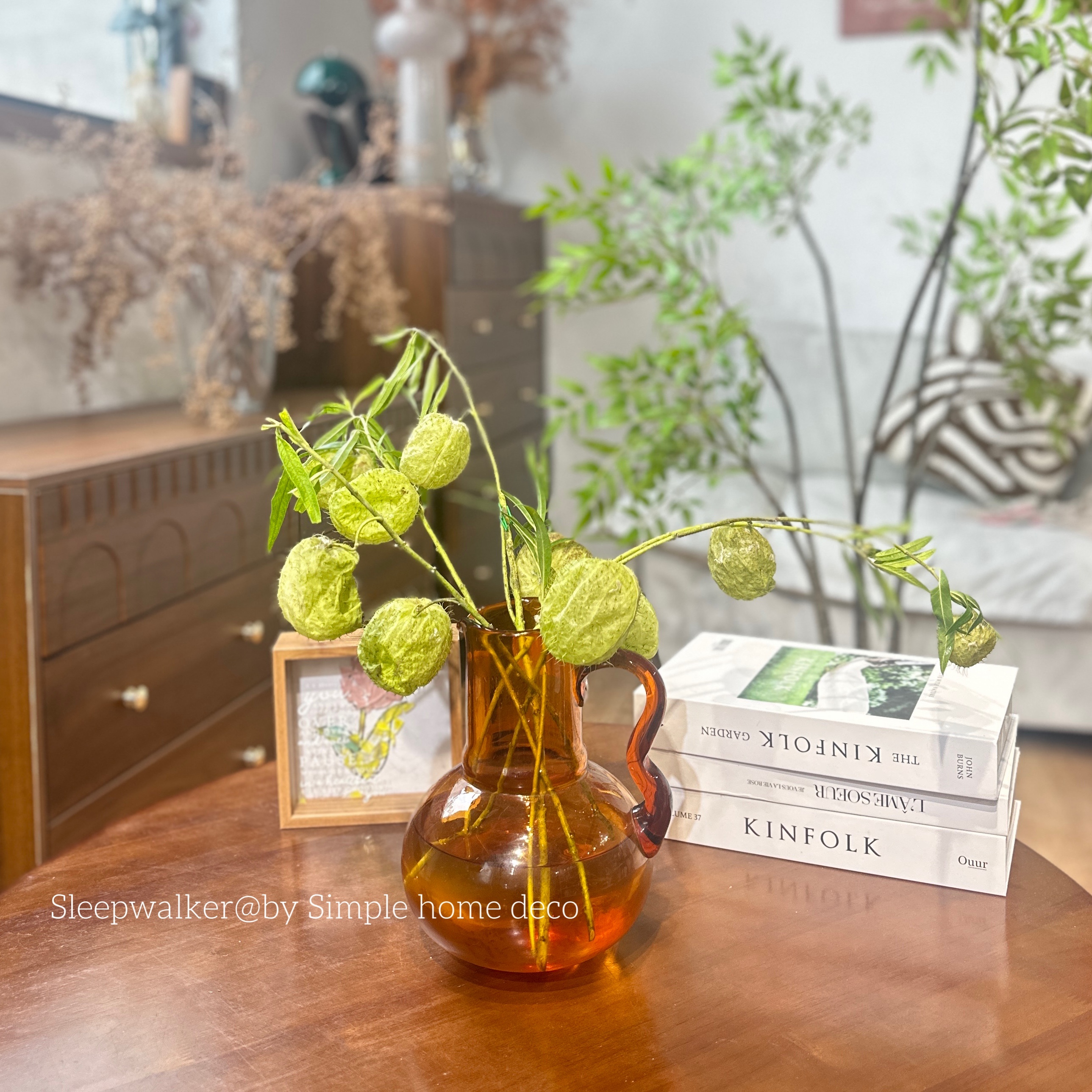 微瑕款美拉德色气泡效果单耳壶原色玻璃花瓶桌面插花花器花瓶