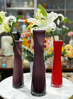 中古款复古紫色红色小蛮腰玻璃花瓶瑕疵款蝴蝶兰插花花器摆件