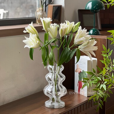虞美人｜ins风玻璃花瓶白色线条客厅水培插花器桌面装饰摆件