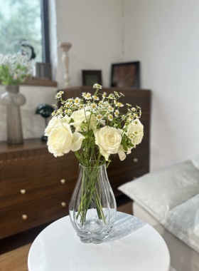 Floral|高23透明花瓣口玻璃花瓶 芍药玫瑰洋牡丹百搭玻璃花瓶花器