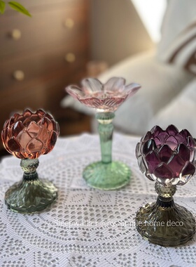 莲花烛台～孤品玻璃烛台佛堂供奉用品福利价来喽！！！