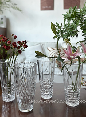 北欧透明厚重玻璃花瓶摆件  百搭水养富贵竹百合玫瑰花瓶摆件