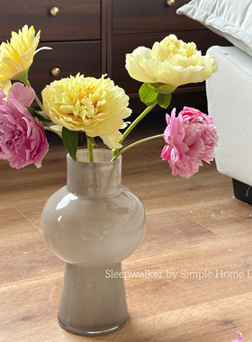 原色料灰色瑕疵中古玻璃花瓶蝴蝶兰玫瑰装饰百搭摆件