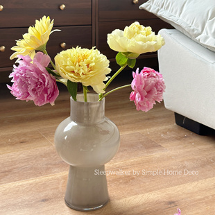 原色料灰色瑕疵中古玻璃花瓶蝴蝶兰玫瑰装 饰百搭摆件