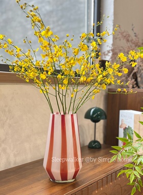 枫糖｜2025红色条纹玻璃花瓶摆件绿植鲜花客厅插花装饰品
