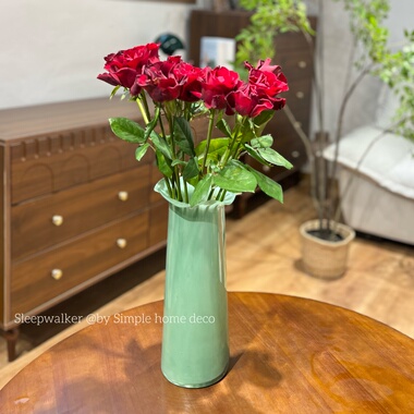 绿色瑕疵花瓶 多头玫瑰百合插花摆件 客厅装饰