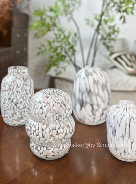 白色恋人｜出口外贸白色彩点玻璃花瓶摆件客厅插花高级感玻璃摆件