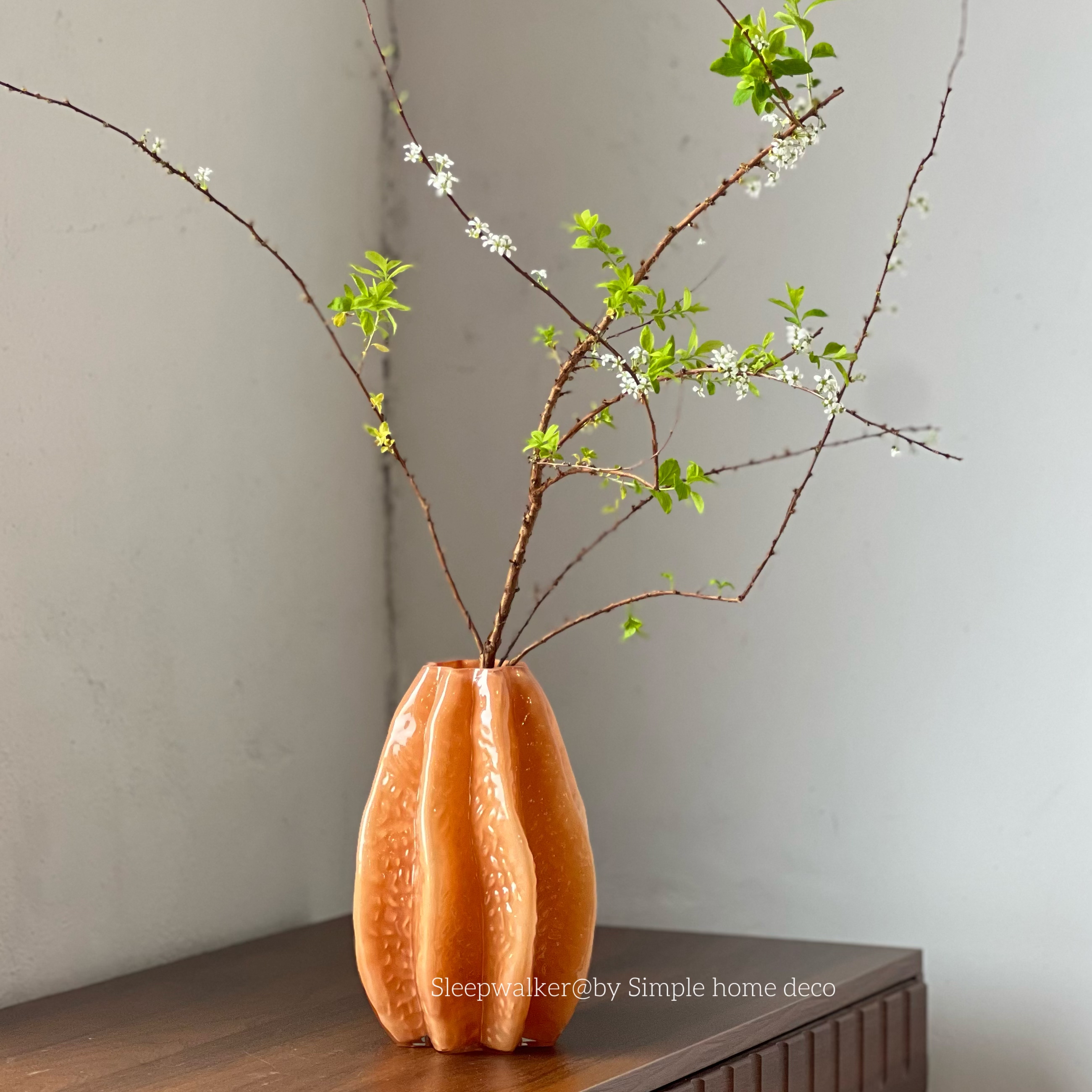 佛手拈花｜佛手柑造型花瓶 暖橘色小众设计 客厅桌面干花装饰花器