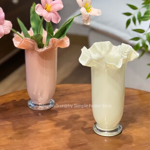 梦露｜奶油风裙摆玻璃花瓶 风灯插花摆件