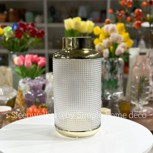 小格子｜北欧风格小格子小珠点纹路花瓶花器金边水培器皿桌面摆件