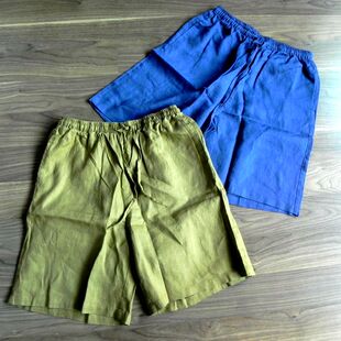 夏季 法国纯亚麻松紧腰宽松阔腿短裤 纯麻裤子 有兜 纯色肥裤子