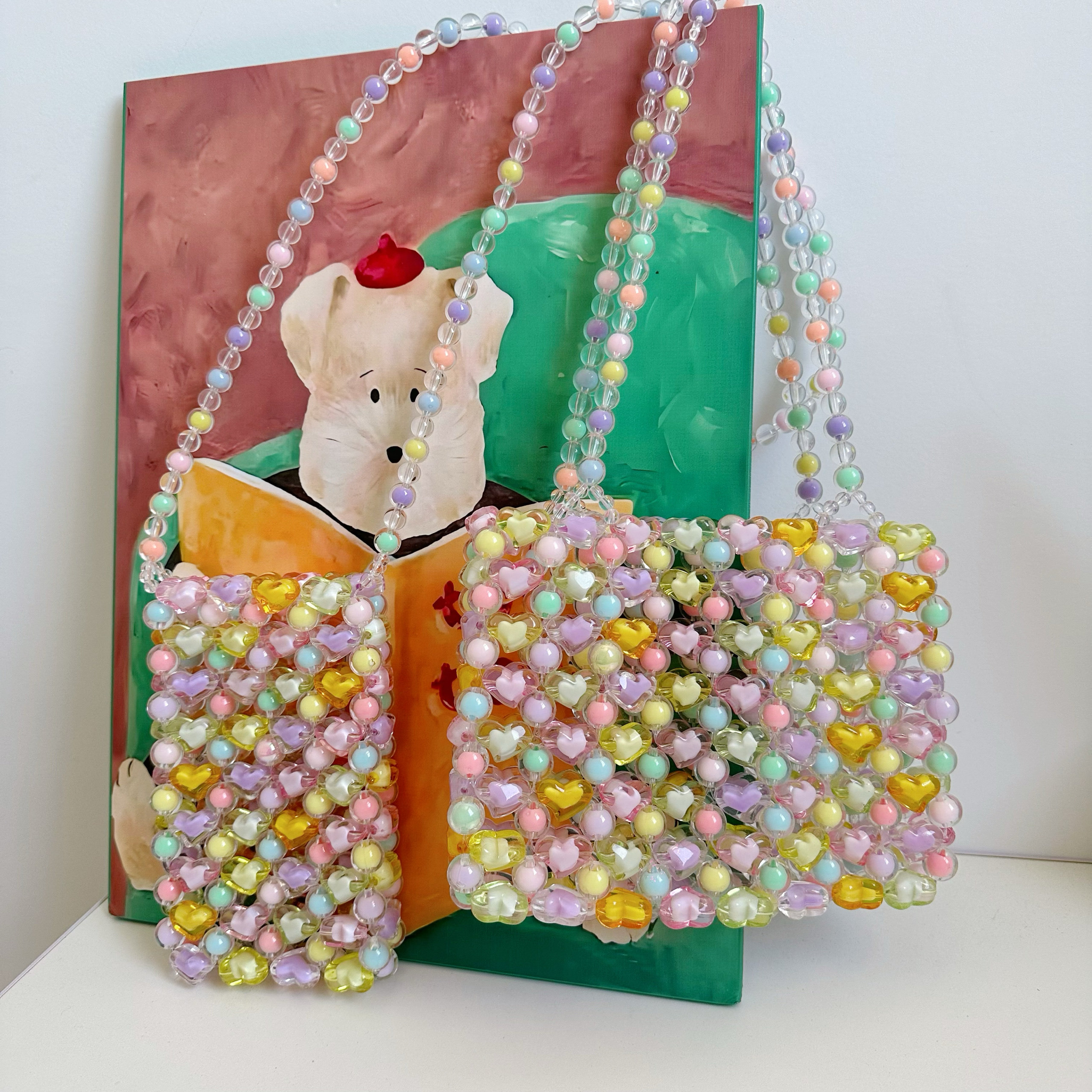 2024百搭果冻彩色爱心串珠包diy材料包手工编织包包女夏天心形包