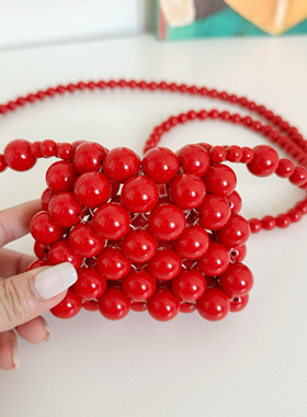 红色串珠包手工编织包包diy材料包送女友礼物