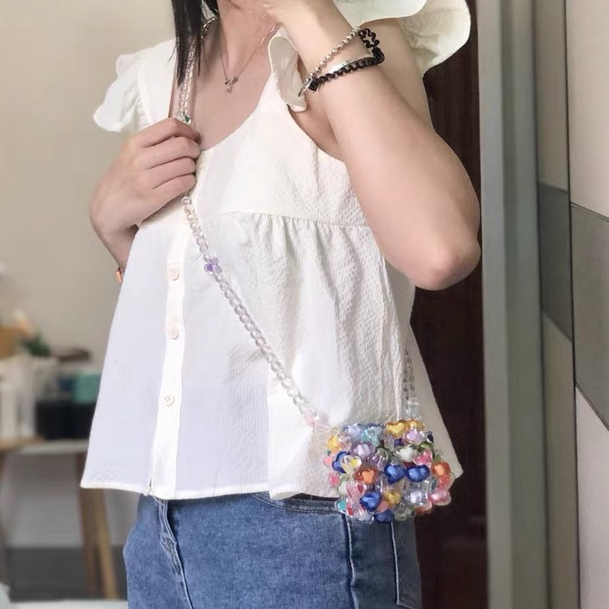 夏季夏天迷你mini小包包女童2024新款多巴胺果冻串珠包斜挎口红包