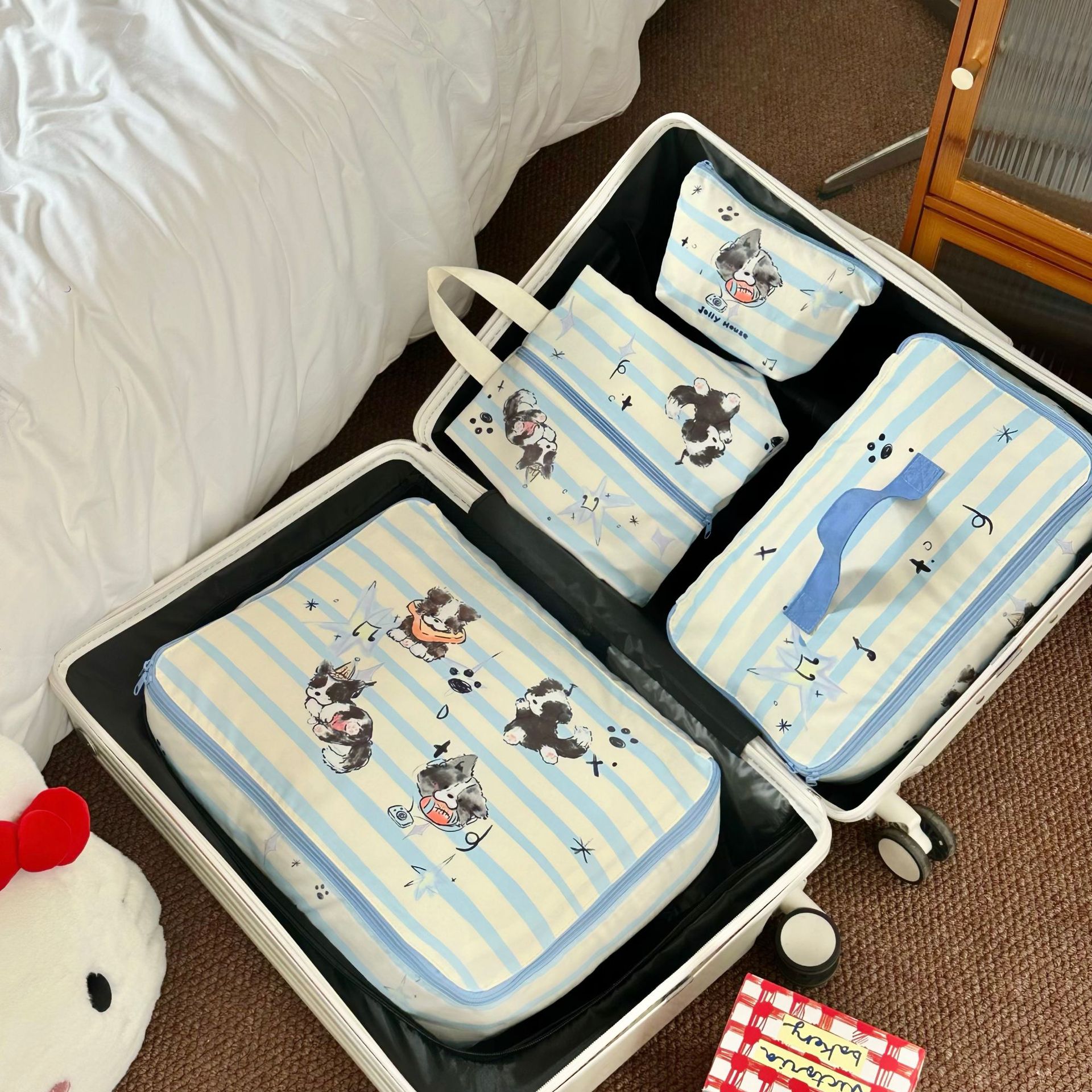可爱音乐边牧旅行收纳袋衣物分装袋行李箱衣服分装包袋旅行