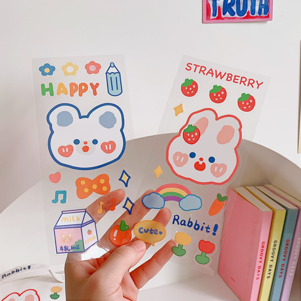 ins少女心可爱茶茶熊手账贴纸草莓贴画手账本装饰素材PVC杯子