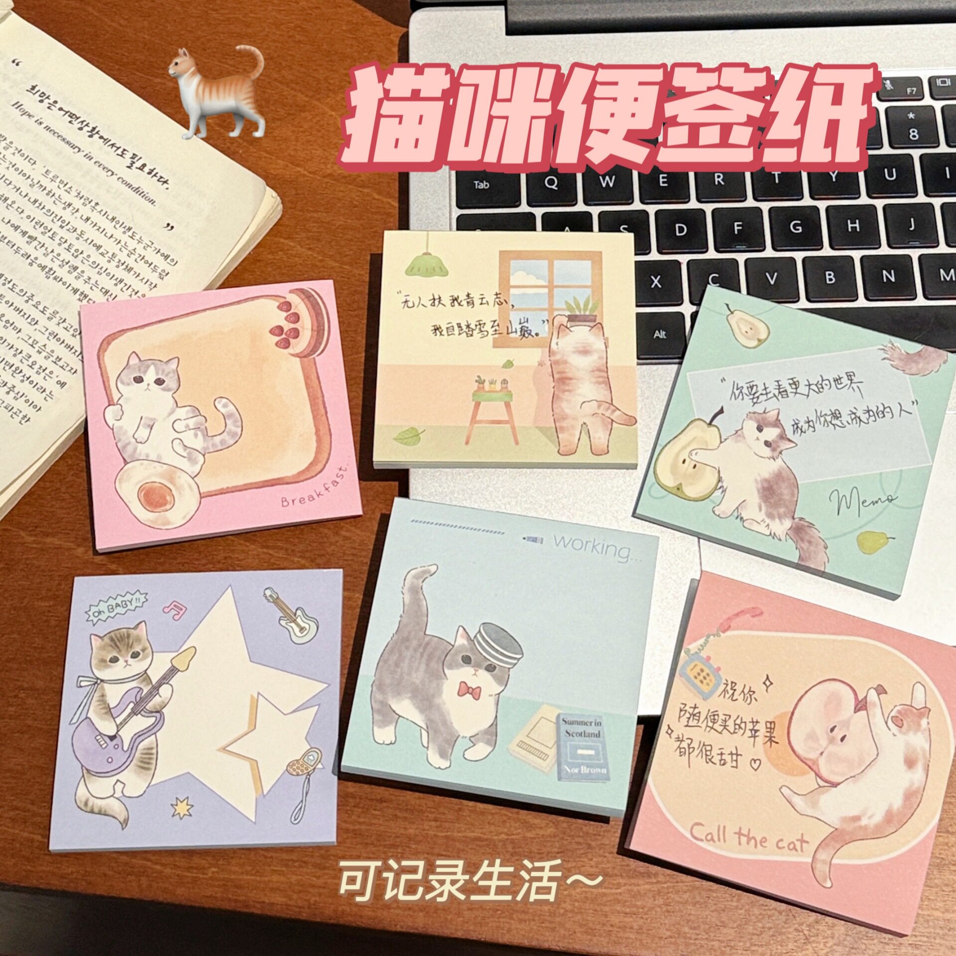 新款萌猫手册系列便签本学生留言记事本少女心可爱卡通猫咪备忘纸