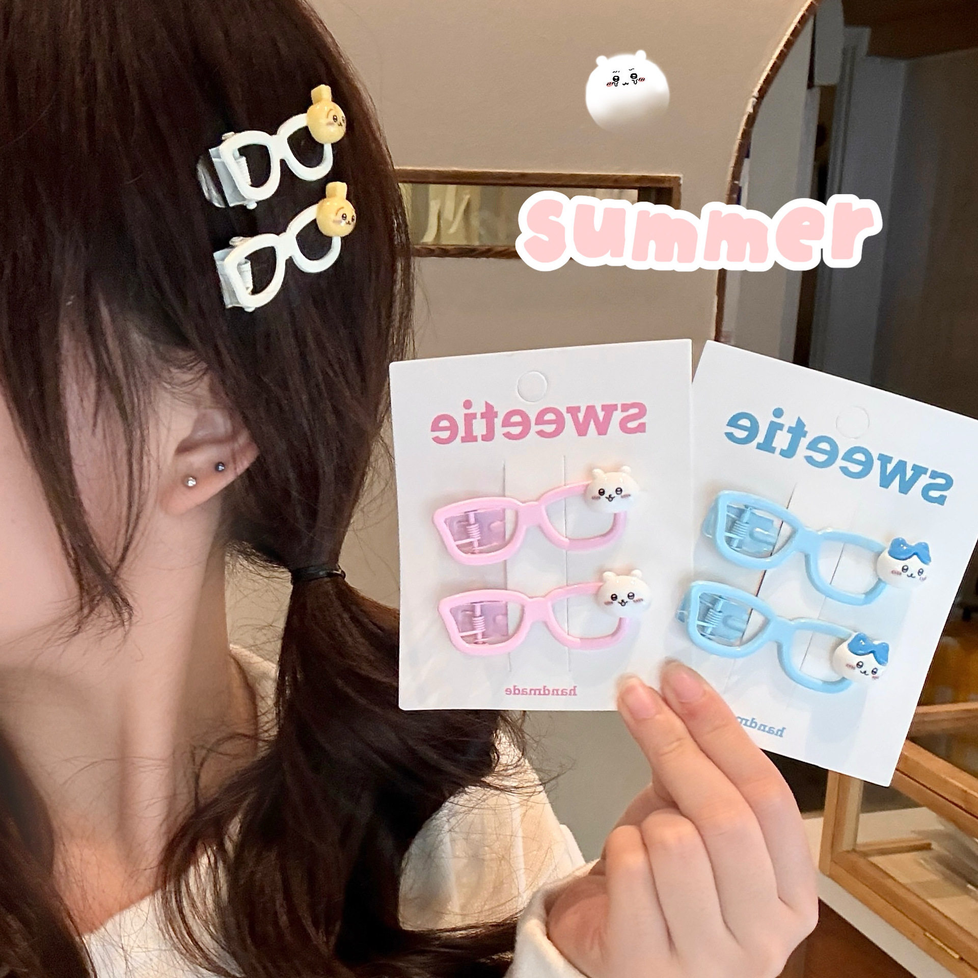 可爱卡通眼镜发夹套装甜美少女鸭嘴夹韩系软妹发卡刘海夹边夹