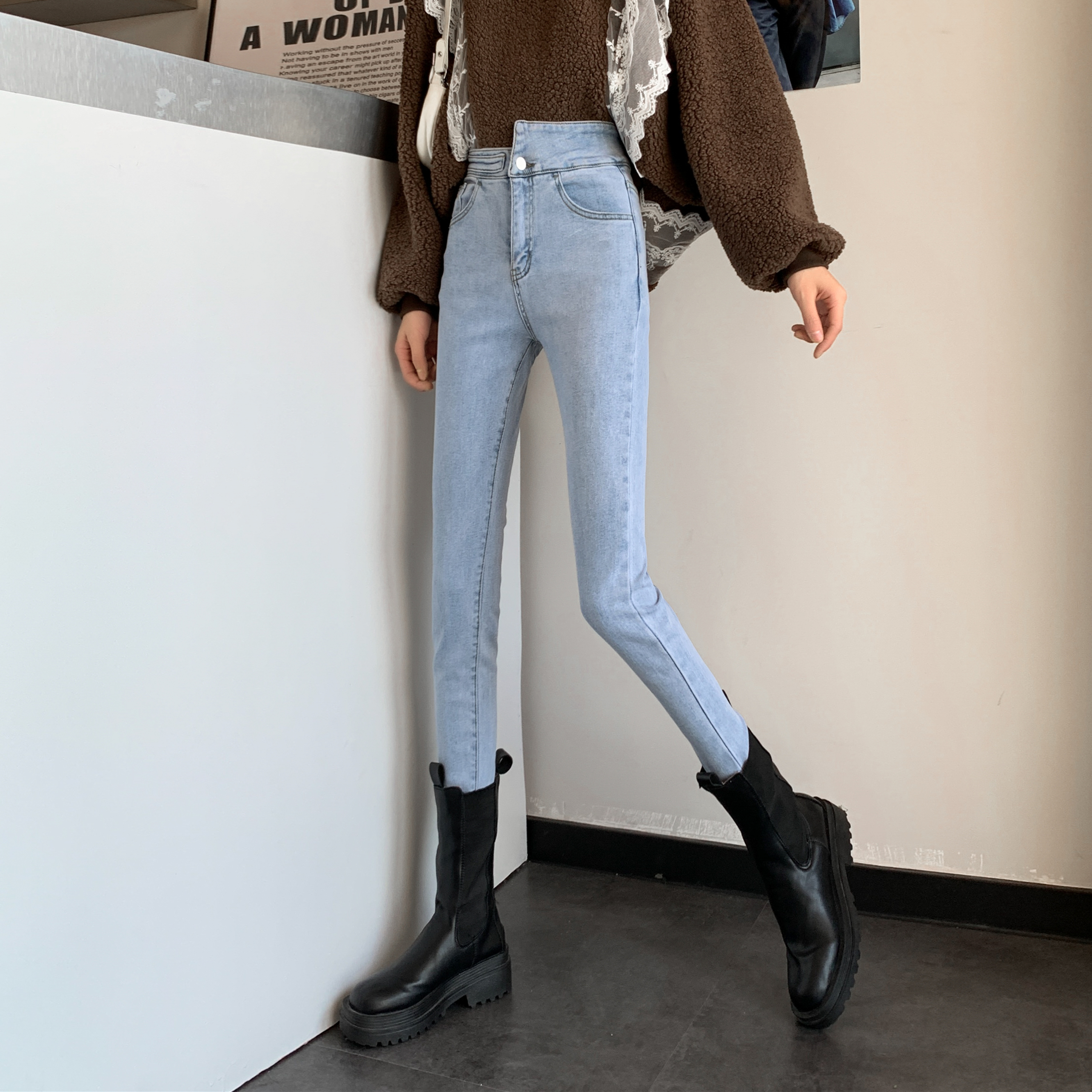 Real price high waisted irregular TIGHT SKINNY, versatile 3-color jeans