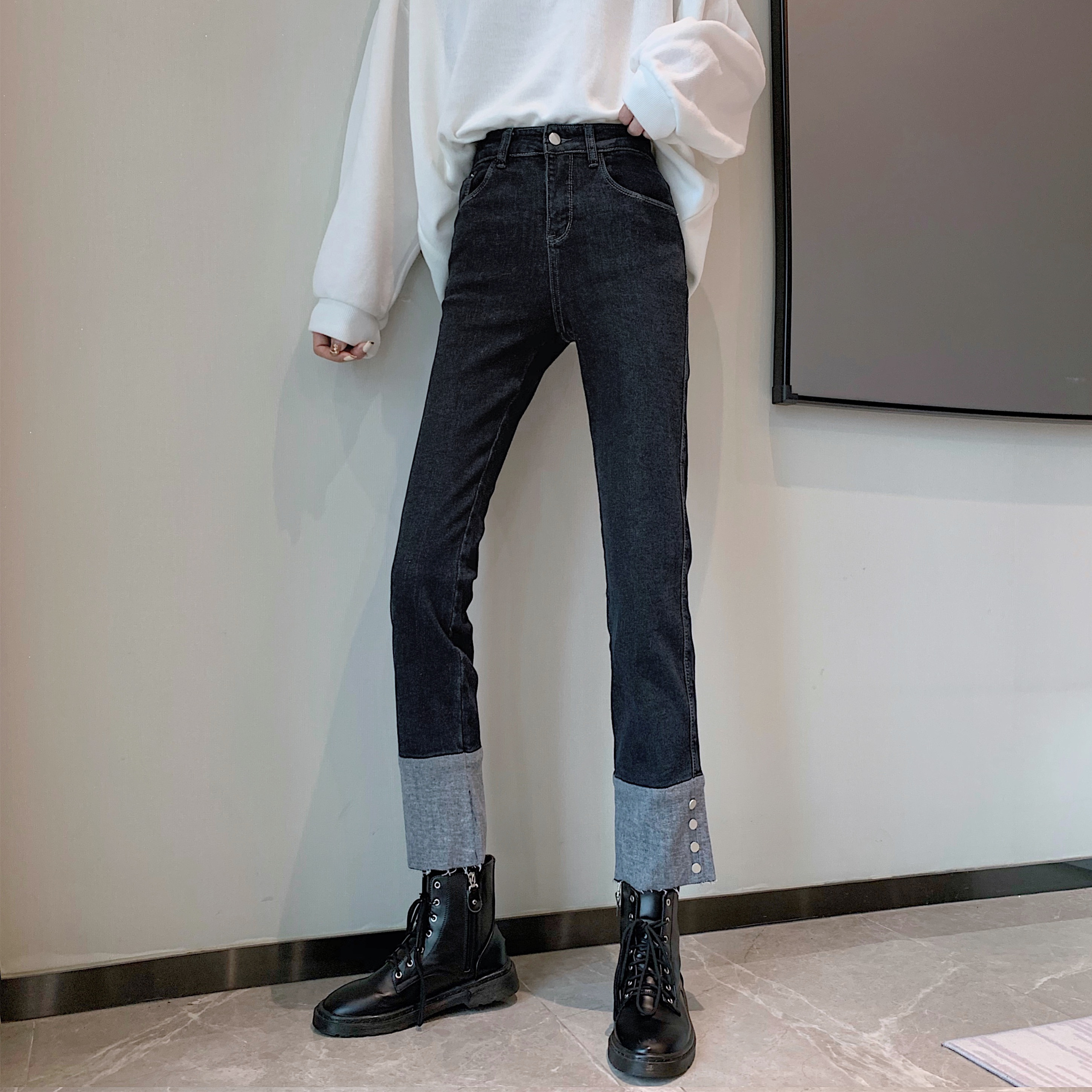 Real price black Plush rivets for matching straight jeans