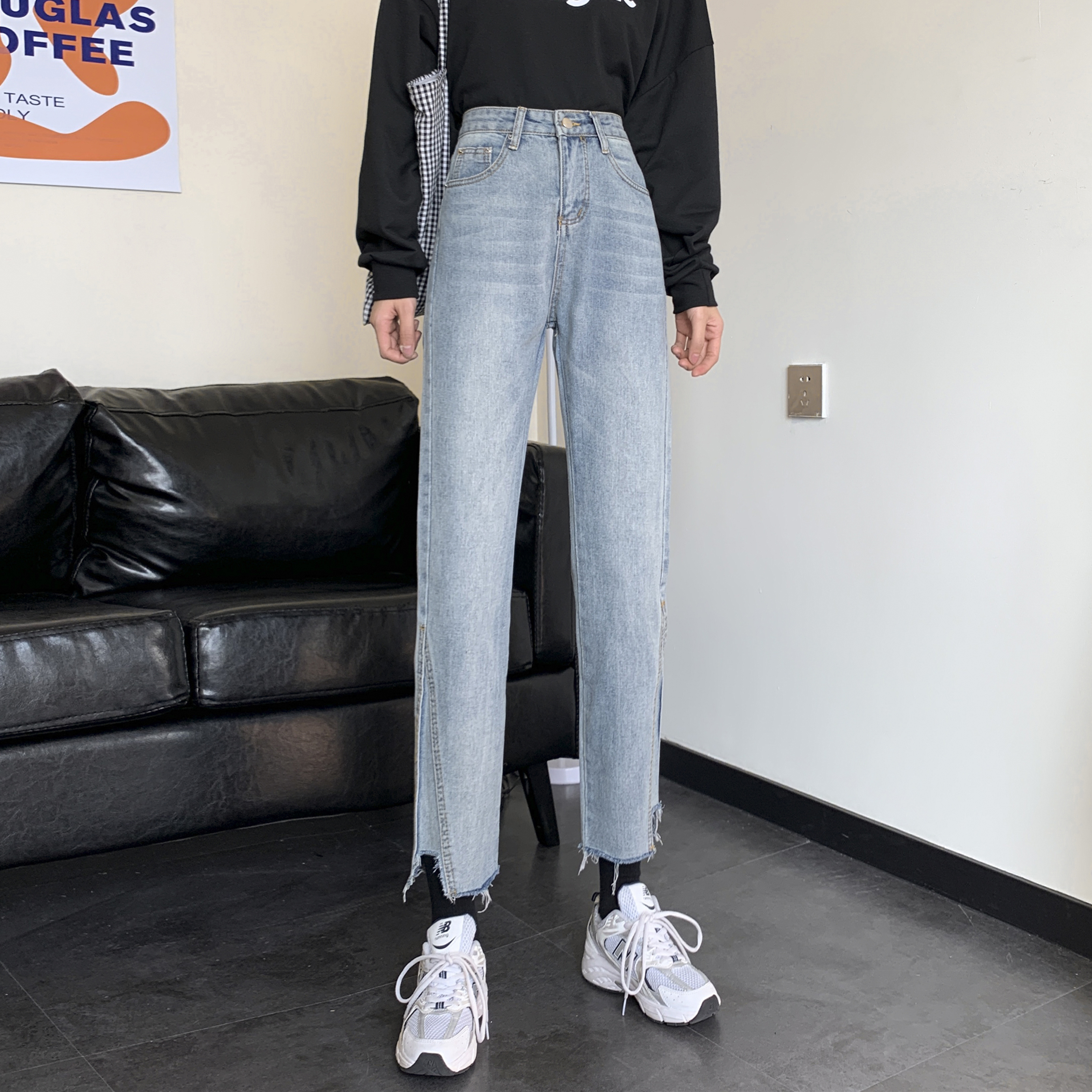 Real price high waist loose and versatile jeans