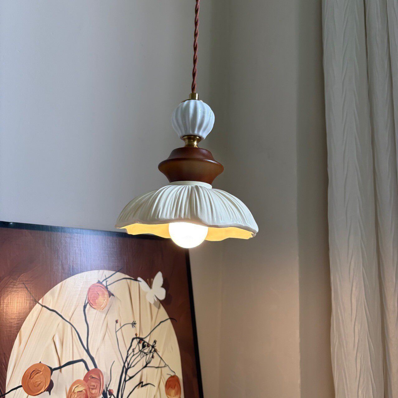 奶油风网红过道灯氛围花朵北欧中式复古原木走廊灯衣帽间吸顶灯具