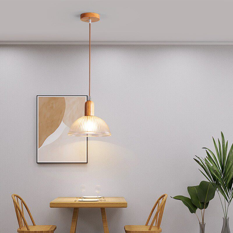 跨境日式实木玻璃三头餐厅吊灯新中式吧台餐桌卧室床头木艺吊灯具