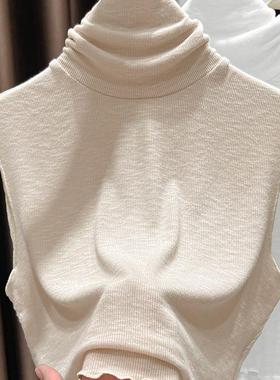 秋季堆堆领杏色高领无袖打底衫内搭衣服针织假领子百搭女高档秋冬