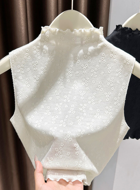 蕾丝假领子百搭女半高领吊带背心木耳边花边领打底衫内搭无袖上衣