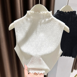 蕾丝假领子百搭女半高领吊带背心木耳边花边领打底衫内搭无袖上衣