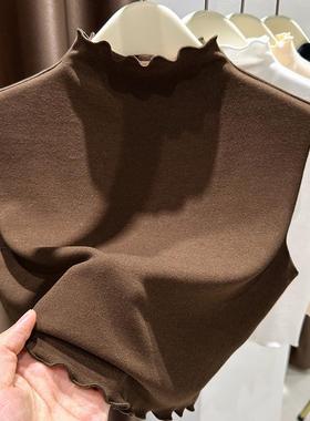 德绒打底衫女秋冬无袖内搭背心短款木耳边半高领假领子百搭高档