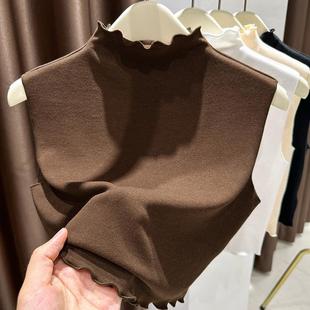 木耳边半高领假领子百搭高档 内搭背心短款 德绒打底衫 女秋冬无袖