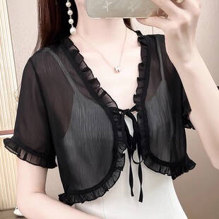 雪纺外套罩衫 小坎肩吊带裙披肩小外搭小个子开衫 百搭洋气短袖 夏季