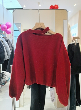 3NUX2025冬新款韩版简约显瘦高品质休闲圆领羊毛针织衫一字肩毛衣