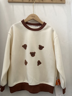 小童男女童长袖卫衣圆领小熊米色上衣春款百搭显白中性休闲童装