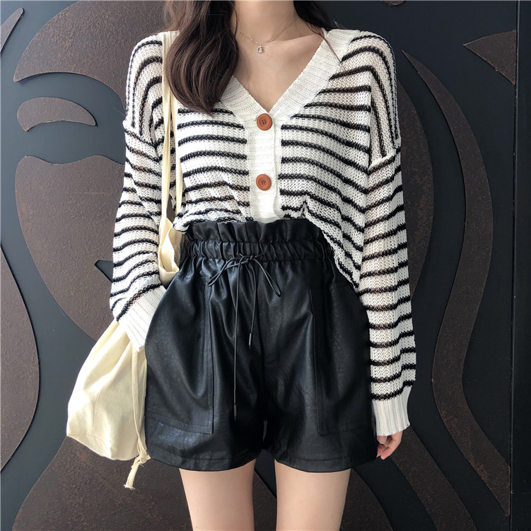 Real price autumn and winter Vintage loose and versatile leather shorts