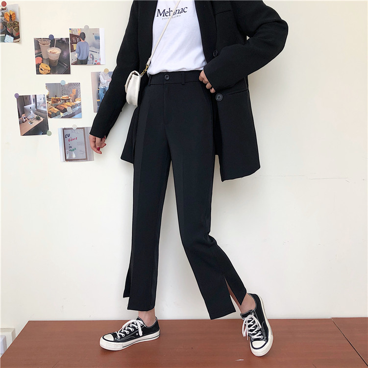 Real photo real price high waisted drop show thin 9-point split micro pull trousers